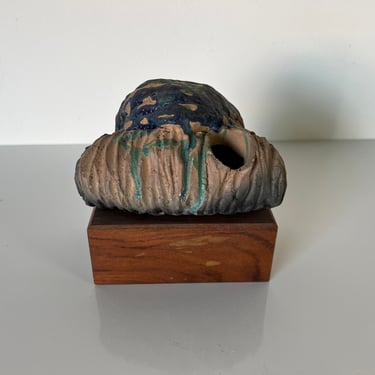 80's Vintage Art Pottery Sculpture on Wood Base 