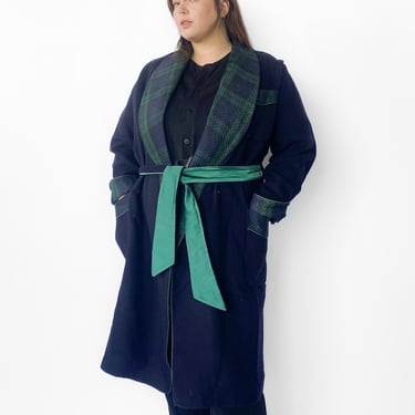 1980s Navy Blue Luxury Robe sz. Open