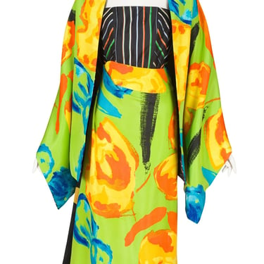 Christian Lacroix 2000 S/S Vintage Mix Print Silk Taffeta Evening Gown Set Sz M 