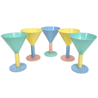 Vintage Martini Glasses Retro 1990s Contemporary + Pastel Colors + Plastic Frames + Set of 5 + Outdoor + Drinking + Summertime + Modern Cups 