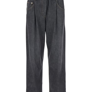 Brunello Cucinelli Women Grey Five Pocket Jeans With Elastic Waist In Cotton Woman