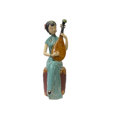 Oriental Ceramic Cheongsam Celadon Qipao Pipa Lady Figure ws3067E 