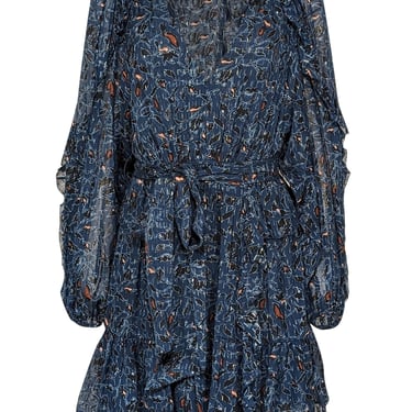Ulla Johnson - Blue, Black, &amp; Rust Print Silk Blend Dress Sz 6