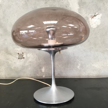 Vintage Bill Curry Mushroom Lamp With Smoke Glass Shade Circa 1965