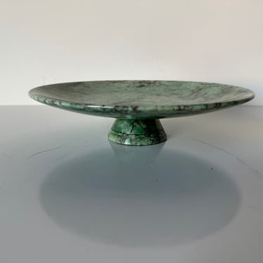 Italian Vintage  Green Alabaster  Marble Pedestal Bowl 