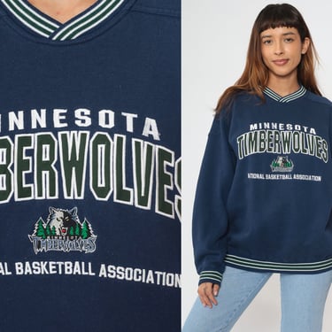 Minnesota Timberwolves Sweatshirt 90s NBA Basketball Shirt Retro Sweatshirt Graphic MN Sports Pullover Navy Blue Vintage 00s Lee Large 
