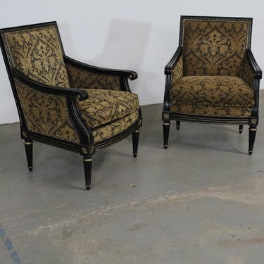 Pair of Black/Gold French Regency Arm Chairs By Thomasville 