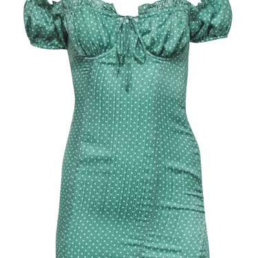 Tularosa - Green & White Polka Dot Puff Sleeve Mini Dress Sz XS