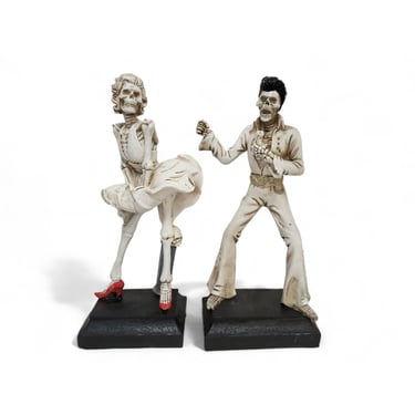 Novogratz Skeleton Elvis Presley & Marilyn Monroe Figurines, Ghoulish Statues, Skelvis, Horror, Creepy Scary Spooky Gothcore Halloween Decor 