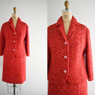 1960s Pink and Pink Textured Tweed Skirt Suit 