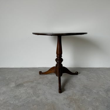1960's Vintage Carved Mahogany Tripod Pedestal Accent Table, Signed 