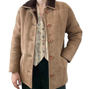 Vintage Womens Brown Shearling Western Bohemian Winter Jacket Made in Ireland 