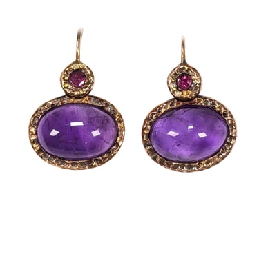 Marguerite de Valois - Gold Colored Sterling Silver & Purple Dangle Earring