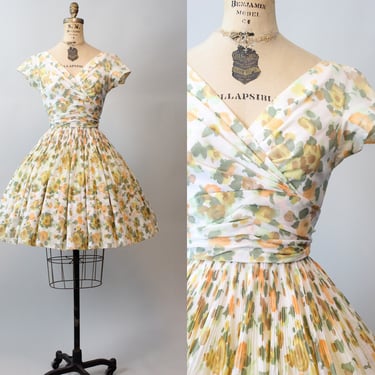 1950s COTTON VOILE sun dress sash xxs  | new spring 