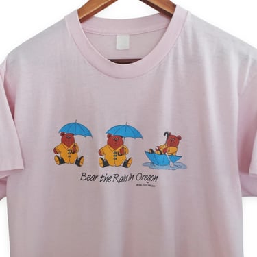 vintage t shirt / 80s Oregon shirt / 1980s Screen Stars Oregon Bear the Rain umbrella pink single stitch shirt Medium 