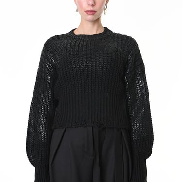 Cropped Metallic Coated Wool Blend Sweater