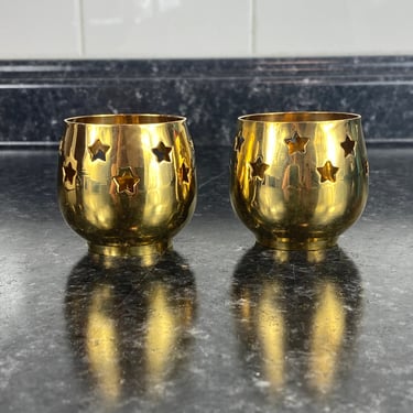 Vintage Brass Star Cutout votive candle holder set of 2, Star Votives, Brass Votive Holders, Current Inc Brass, Wedding Decor, holiday decor 