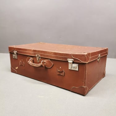 Vintage Leather Suitcase with Metal Locks - Retro Travel Case for Decoration or Storage, made in Germany 