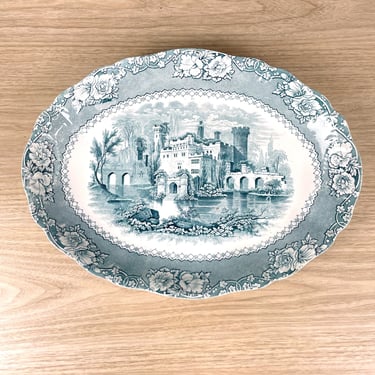 Teal transferware Alhambra England platter - antique china 