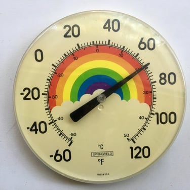 Vintage Rainbow Thermometer, Springfield Wall Thermometer, Large Round Thermometer, Weather Instruments, Made In USA 