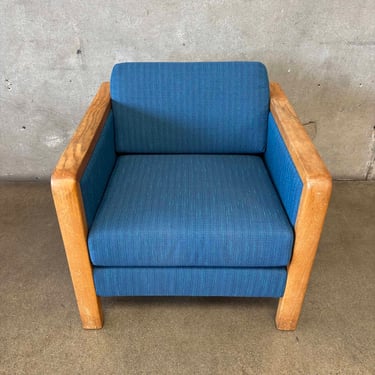 1970's Cube Lounge Chair in New Blue Tweed Upholstery