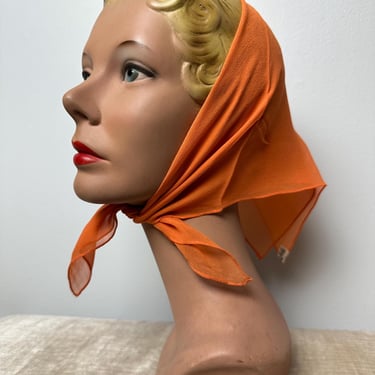 1960’s All Silk Vera Scarf~ sheer crepe silken hand rolled scarves neckerchief bandanna style square~ orange color/ as-is 