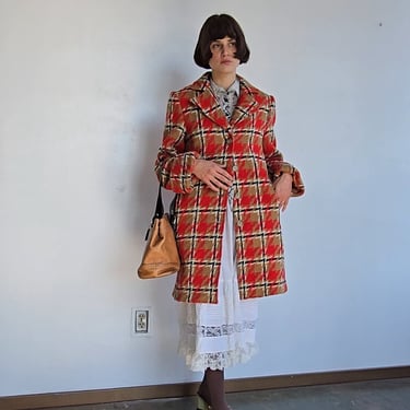 French Wool Houndsooth Plaid Coat (M)