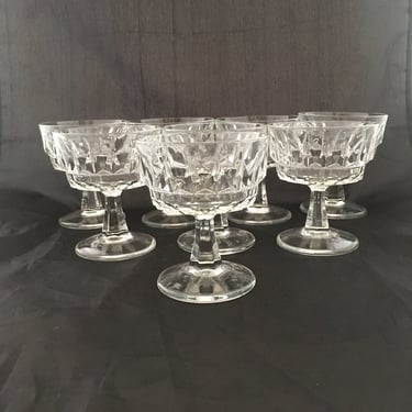 Set of 2 Vintage Mid Century Modern Cut Crystal 6 OZ Coupe Cocktail Glasses, Art Deco Champagne Saucers, Antique Retro Dessert Sherbet Cups 