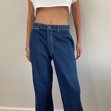 90s wide leg dark wash jeans / vintage high waisted Pizzazz zip jeans made in USA | 30 W 