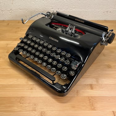 Gloss Black 1938 Corona Sterling 4-Bank Portable Speedline Typewriter, Case, 2 Ribbons, Owner's Manual 