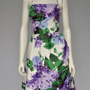 vintage 1950s lilac print fit & flare sleeveless dress XS/S 
