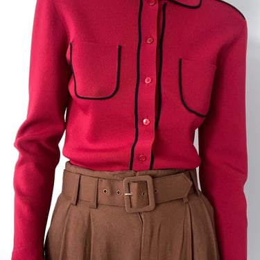 vintage red knit cardigan blouse medium 