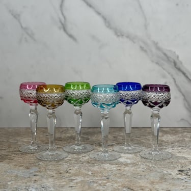 Bohemian Cut Glass Small Cordial Glass Set of 6 - Vintage Drinkware 