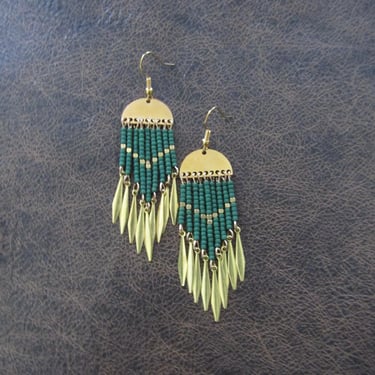 Kelly green seed bead and gold stainless steel earrings 