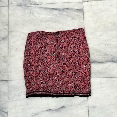 Vintage Angie Pink Floral Rayon Bohemian Skirt Drawstring Waist Size Large 