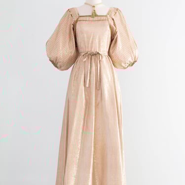 Fabulous 1970's Metallic Gold Silk Lame Evening Dress By Albert Nipon / Small