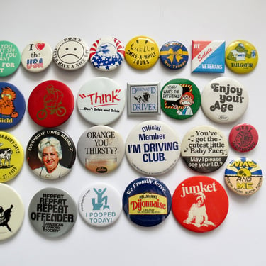 Vintage Pinback Buttons -  Misc. Novelty Pins - You Choose - Genuine Vintage Pin Button 
