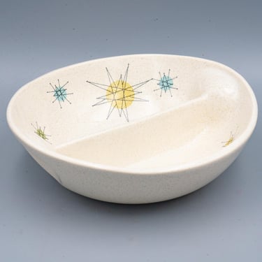 Franciscan Starburst Round Divided Vegetable Bowl | Vintage California Pottery Mid Century Modern Dinnerware | Atomic Era Servingware 
