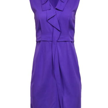 EIie Tahari - Purple Sleeveless Silk Blend Ruffle Front Dress Sz 4