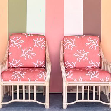 Pair of Coastal Rattan Lounge Chairs