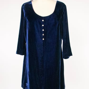 1960s Mini Dress Velvet Blue Mod M 
