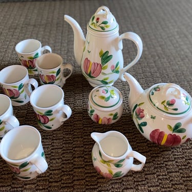 12pc Coffee Pot & Tea Set~ Vintage Portmeirion ~ Kew Magnolia Royal Botanic Gardens~  English Garden Party Tea Serving Set~  Made in UK 