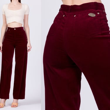 70s Anne Klein Red Velvet High Waist Pants - Small, 26" | Vintage Straight Leg High Waist Trousers 