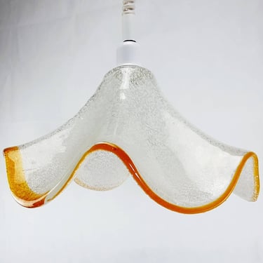 Mid Century Modern Murano White And Orange Glass Pendant Light, Brown Murano Glass Lamp, Hustadt Leuchten, Large Flower Lamp, 1970's 