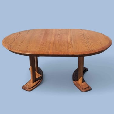 Vintage Dining Table, Oak, Round, Oval, Mid Century, MCM, Postmodern, Kitchen, Dining Room 