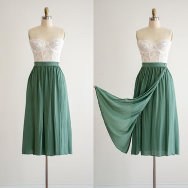 green silk midi skirt 90s vintage green wrap skirt 