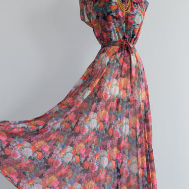 Luscious 1970's Dutch Floral Print Maxi Dress / Medium