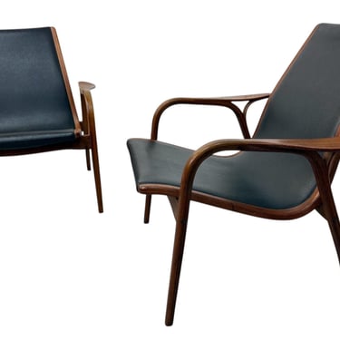 Mid-Century Swedish Modern Lamino Walnut Lounge Chairs - Set of 2 