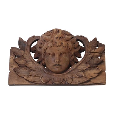 19th Century Carved Wood Cherub Face Architectural Pediment