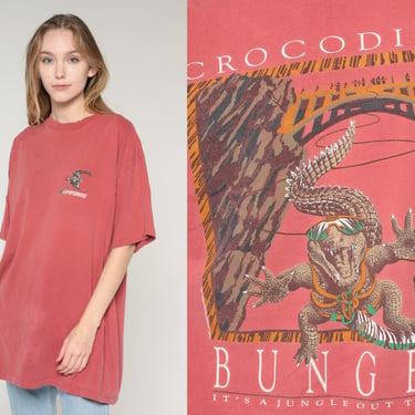 Crocodile Bungee Shirt 90s Lifeforms T-Shirt Extreme Sports Graphic Tee Its a Jungle Out There TShirt Single Stitch Red Vintage 1990s XL 